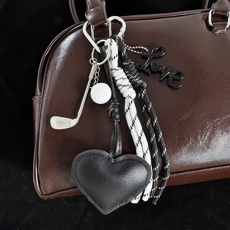 Yogodlns PU Leather Bag Pendant Braided Rope Gift Design Heart Shape Bag Charm Decor Car Key Ornament