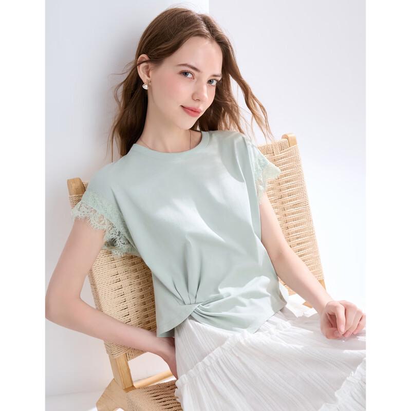 BETU Women's Lace Cuff Short Sleeve T-shirt
