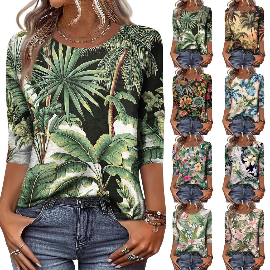 Womens Spring Tops Summer Shirts for Women Casual Crewneck Printed Blouse Womens Summer Shirts Loose Fit Lightweight Style