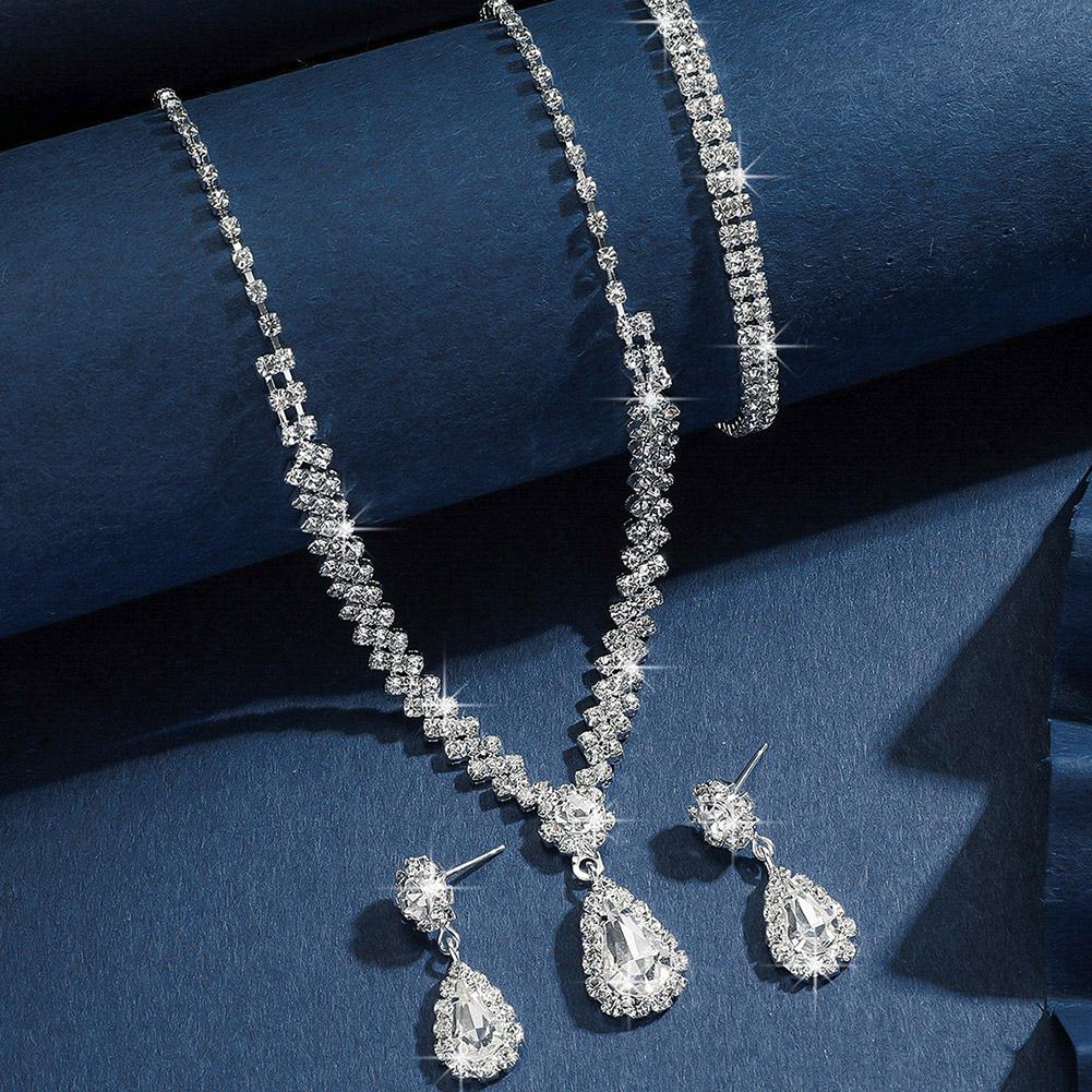 Colier Simplu cu Picătură de Apă Strass Cristal Cercei Lanț Pentru Femei Seturi Bijuterii Nuntă Mireasă Accesorii Rochie