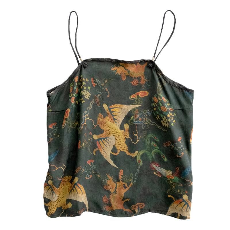 Johnature Women Vintage Print Floral Camis Summer Chinese Style Women Clothes Soft High Quality Camis