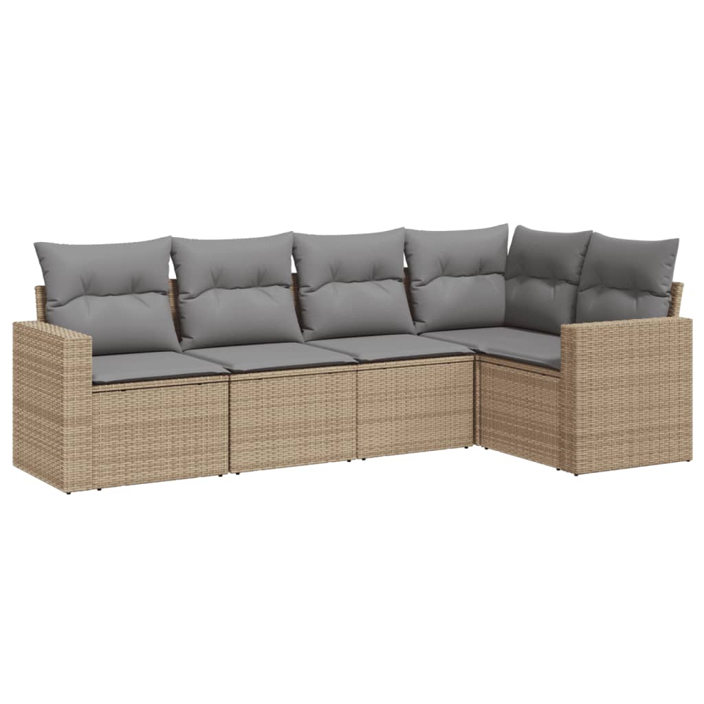 Vidaxl 5-Cz. Garden Furniture Set With Cushions, Beige, Poly Rattan