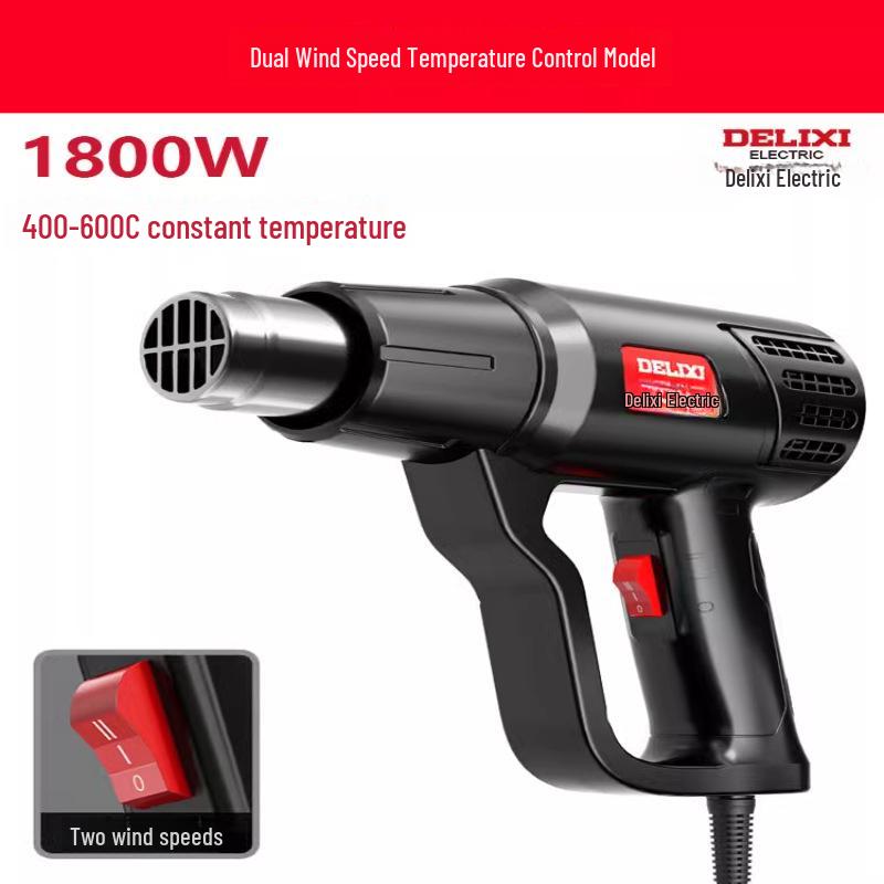 Delixi Electric Digital Display High-Power Hot Air Gun for Temperature Control & Film Shrinking.