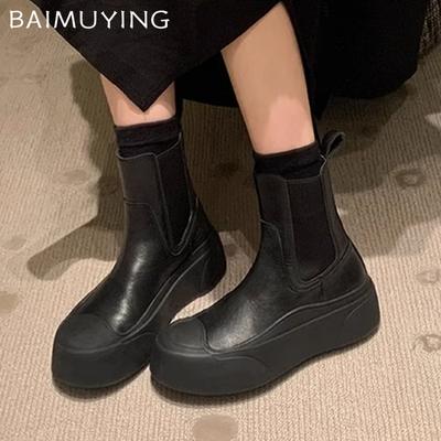 Dámské platformové kotníkové boty Retro kožené boty na středním podpatku 2025 Trend Designérské Goth Klasické Motocyklové Zimní Nové Botas De Mujer