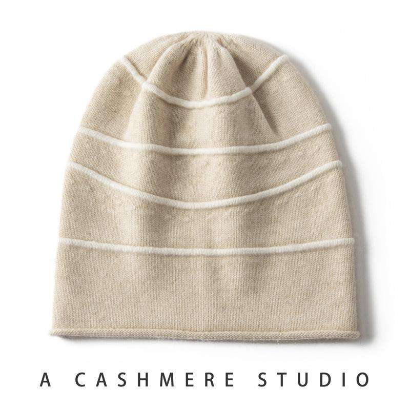 Cashmere Hat Women's Color Bar Knitted Wool Hat Outdoor Warm Fashion Striped Cold Hat Stack Hat