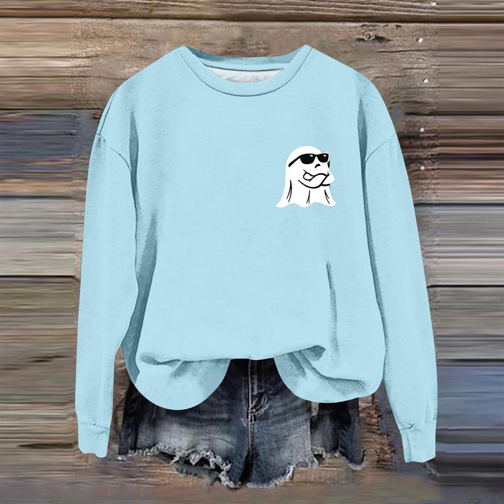 Women's Fashion Casual Long Sleeve Halloween Printed  Neck Sweatshirt