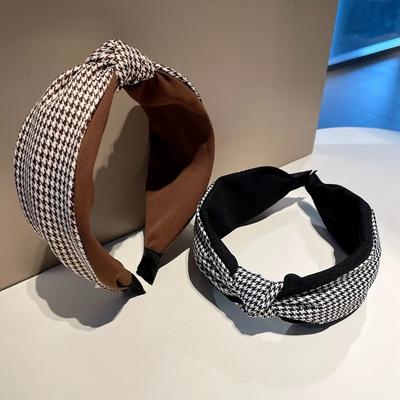 Wide Women Top Bow Knotted Hairbands Classic Plaid Headbands for Adult Daily Headwears Hair Hoop Accessories
