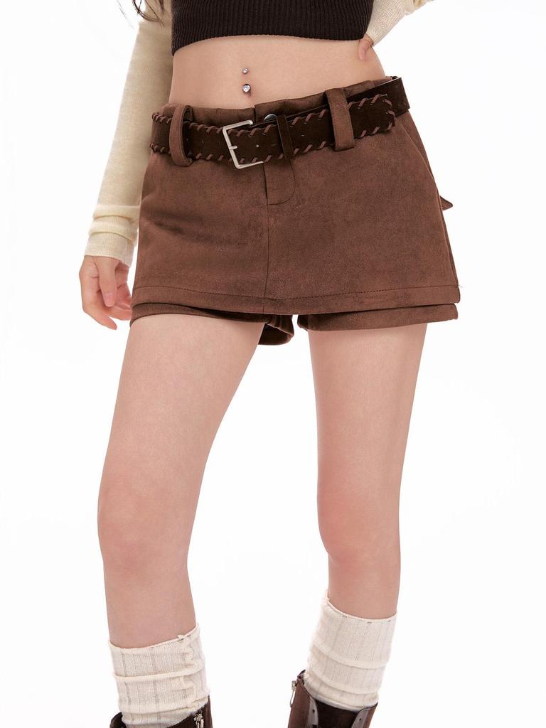 High-Waist Suede A-Line Skort for Women - Slimming, Versatile, Sexy, Autumn/Winter Style