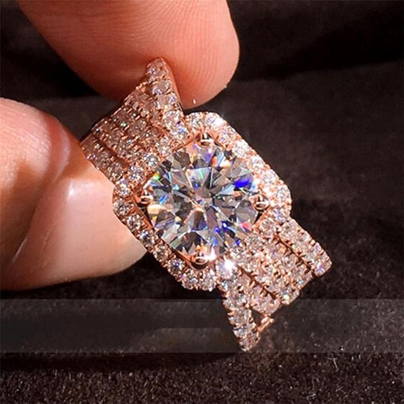 925 Sterling Silver Shiny Full Diamond Gemstone Ring Cubic Zirconia Rings CZ Diamond Multi Row Ring Eternity Engagement Wedding Band Ring for Women