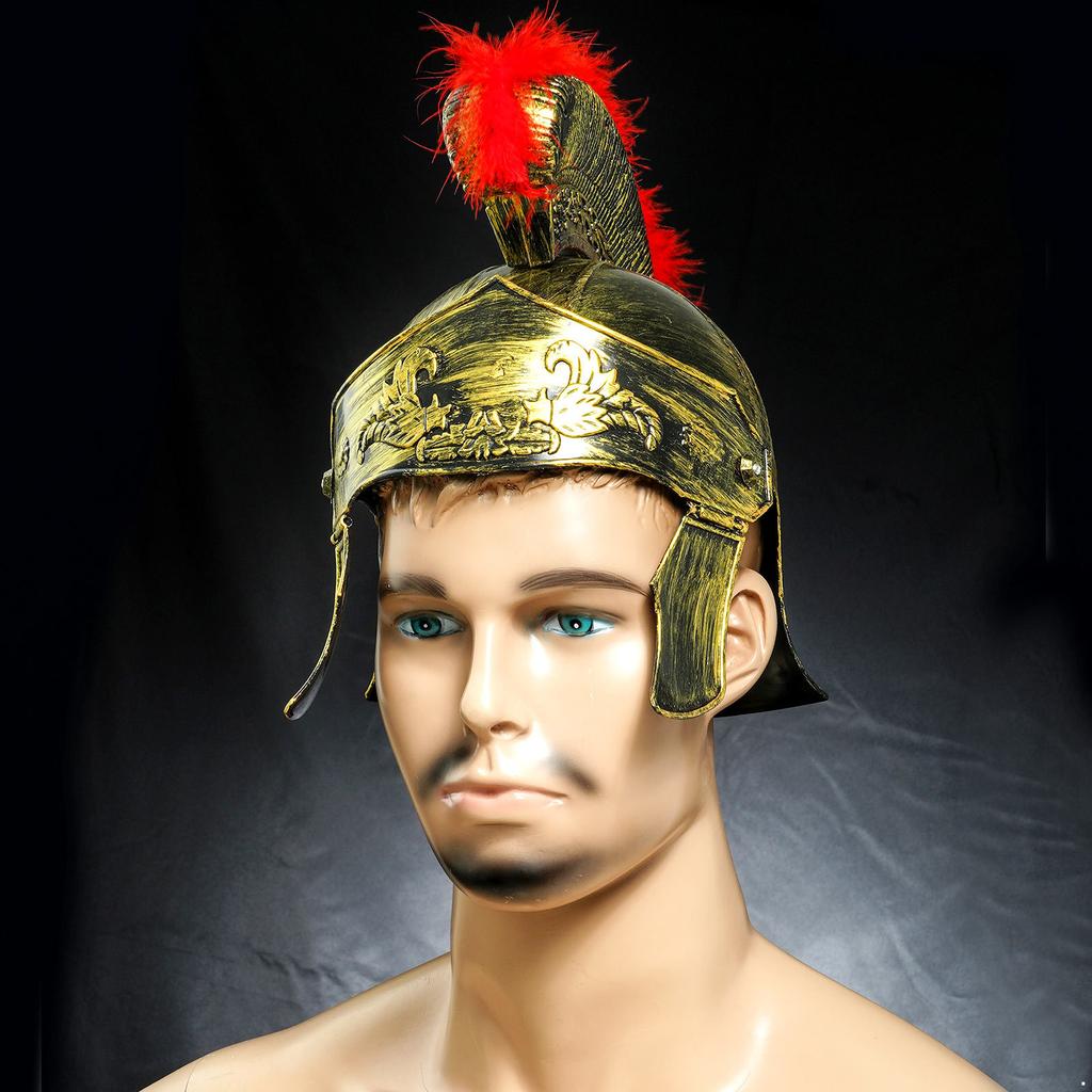 Plastic Warrior Helmet for Men: Medieval Roman Spartan Samurai Style with Red Crest, Costume Party Accessory