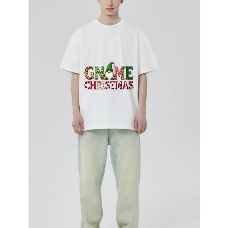 Christmas T Shirt Black Gnome Christmas Pattern and Text Holiday Party Wear