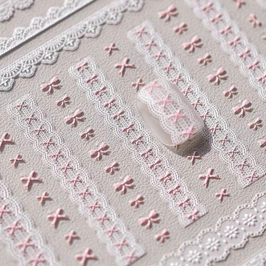 Spicy Girl Pink Plaid Heart Bow Nail Stickers - Sweet & Cool Fashion Design