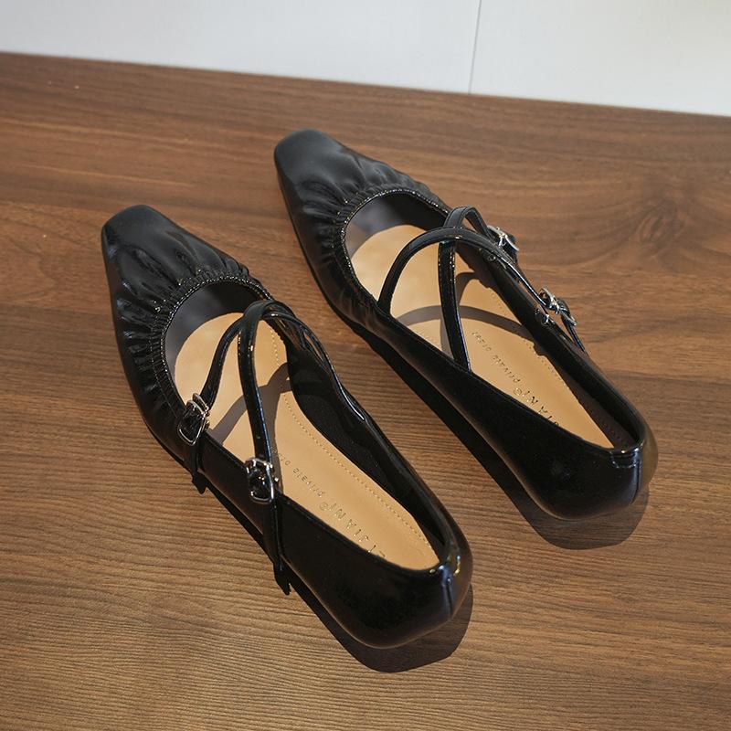Folded cross buckle~ Wedge heel is small and annoying, sweet temperament flats, women's single shoes, fairy with skirt