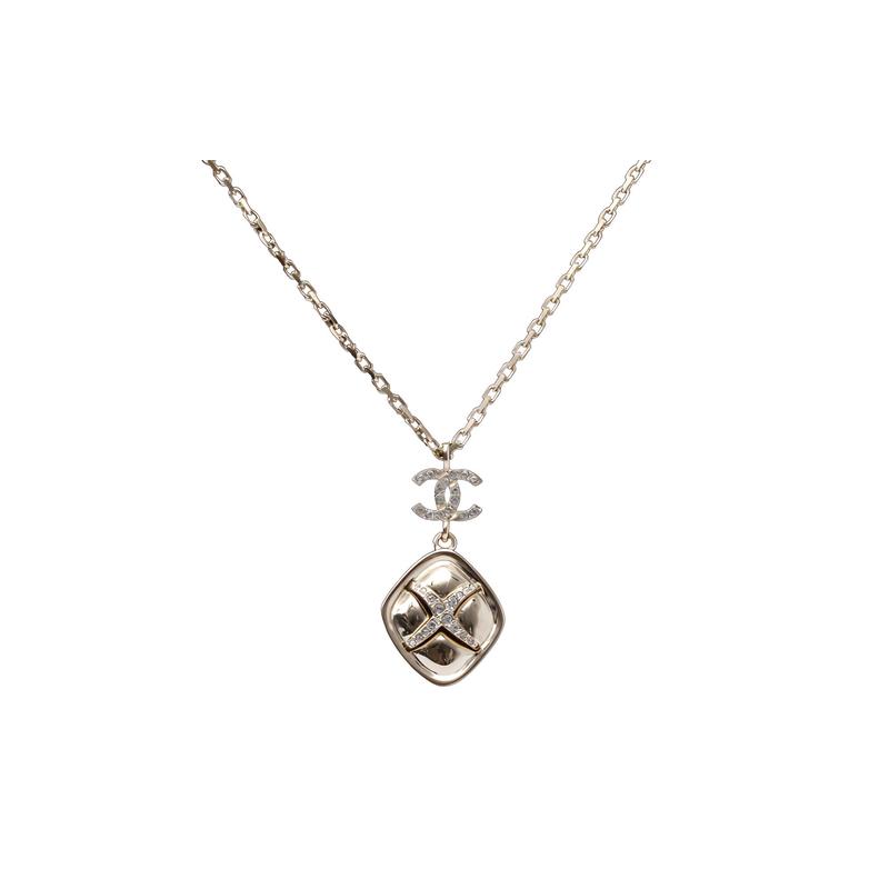 

CHANEL Double C Double C series rhombus rhinestone necklace for women срібний