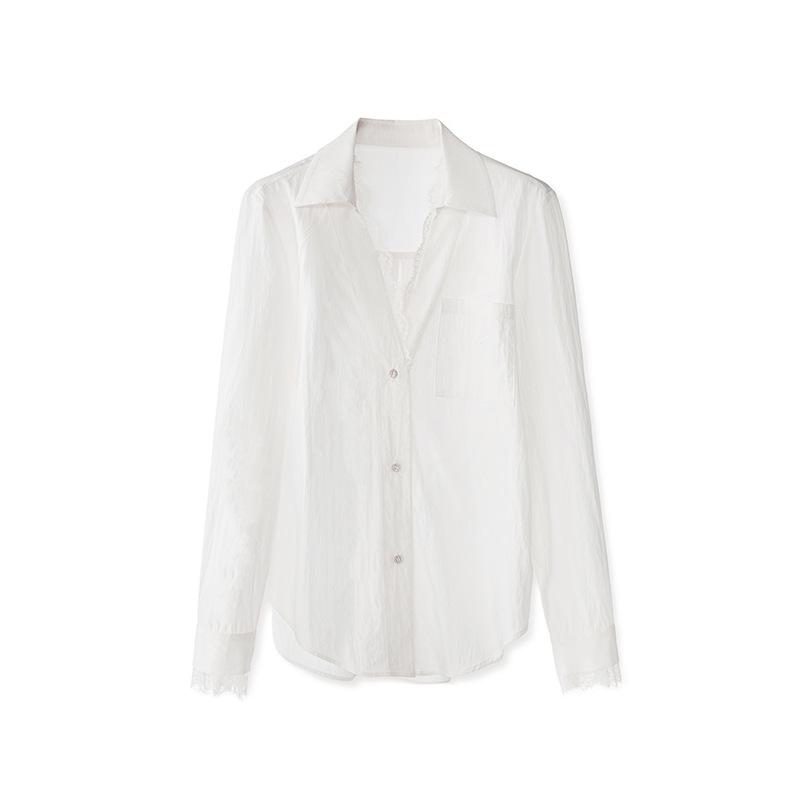 Elegant Lace Peter Pan Collar Long Sleeve Cotton Shirt - Women's Fashion 