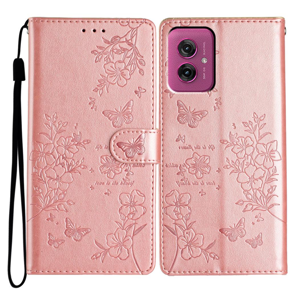 For Motorola Moto G55 5G Wallet Phone Case Butterfly Floral Imprint Leather Flip Cover