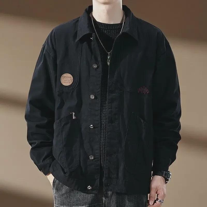 Men's High-End Retro Denim Jacket - Trendy, Loose-Fit Lapel Style for Spring and Autumn