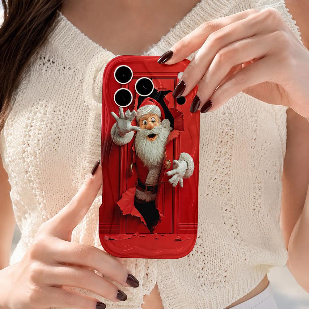 Santa Claus Phone Case Christmas Torn Wall Effect Funny Holiday Gift iPhone Cover Festive Xmas Present Birthday Gift for Kids Women Men