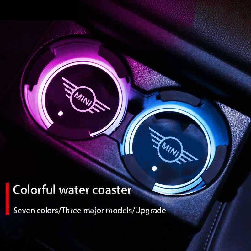 Car Colorful LED Luminous Light Cup Coaster Mat For BMW Mini F54 F55 F56 F60 R60 Clubman Countryman Auto Accessories LMRGZ1