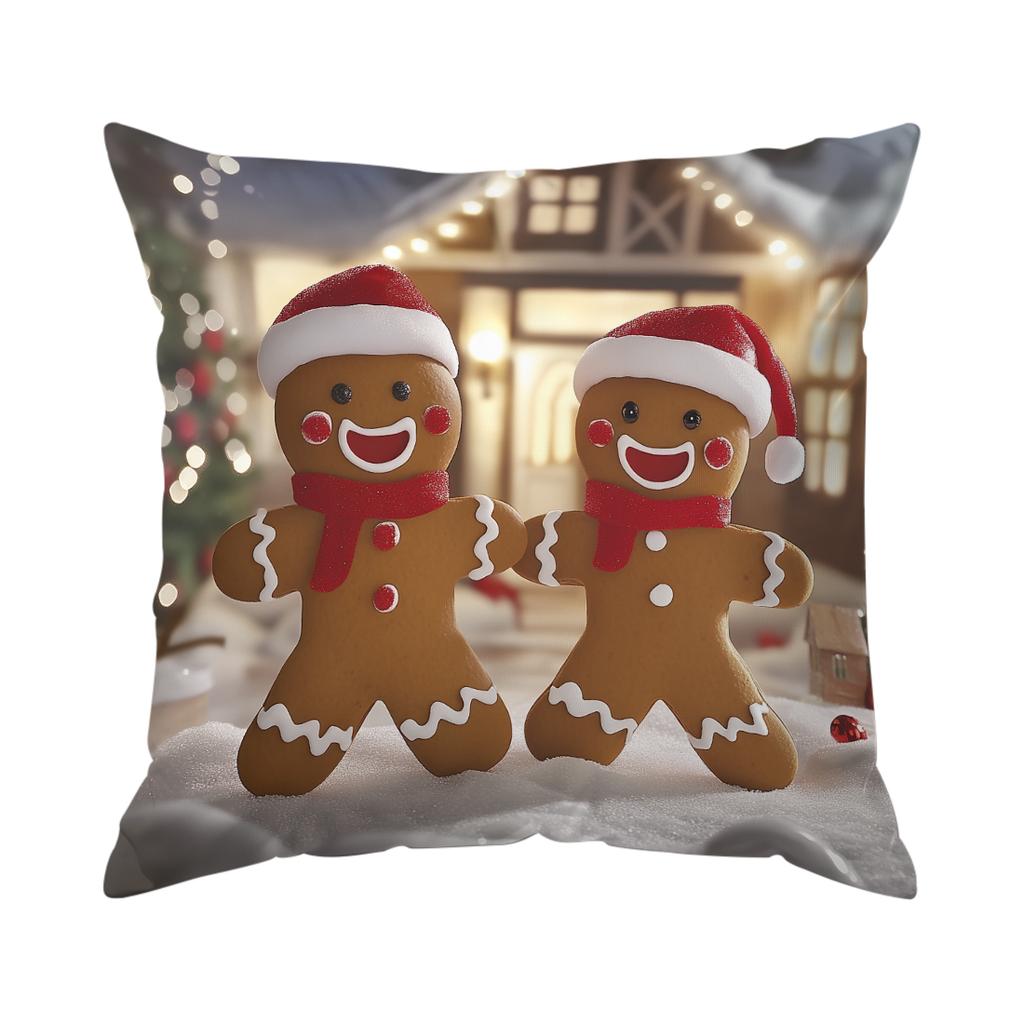 Christmas Gingerbread Man Pillowcase Printed Polyester 45x45cm Throw Pillowcover Decorative Sofa Cushion Pillowslip Home Decor