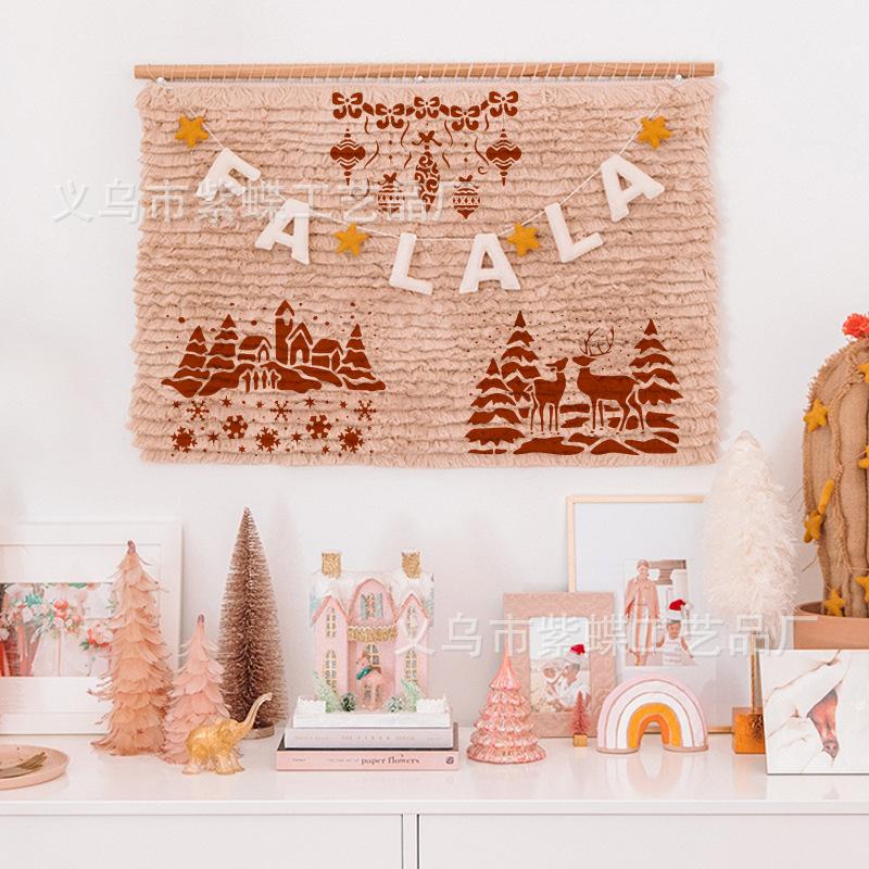 9 Sheets/set, Christmas Painting Template, Hollow Out, Christmas Poster, Graffiti Template, PET Hollow Out Template, Omission Board