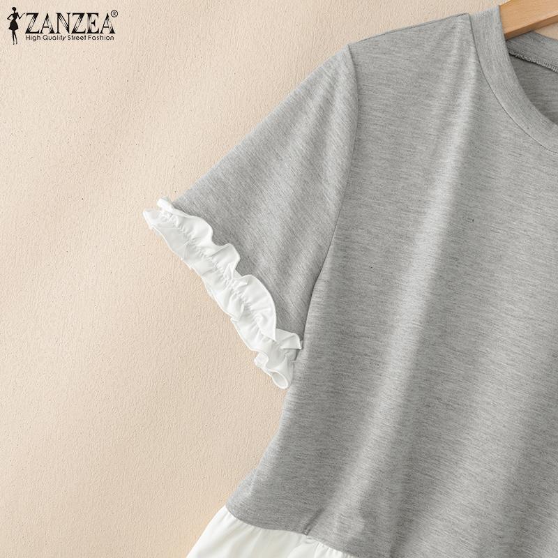 ZANZEA Lässige Damenbluse mit Rundhalsausschnitt und kurzen Ärmeln für den Sommer