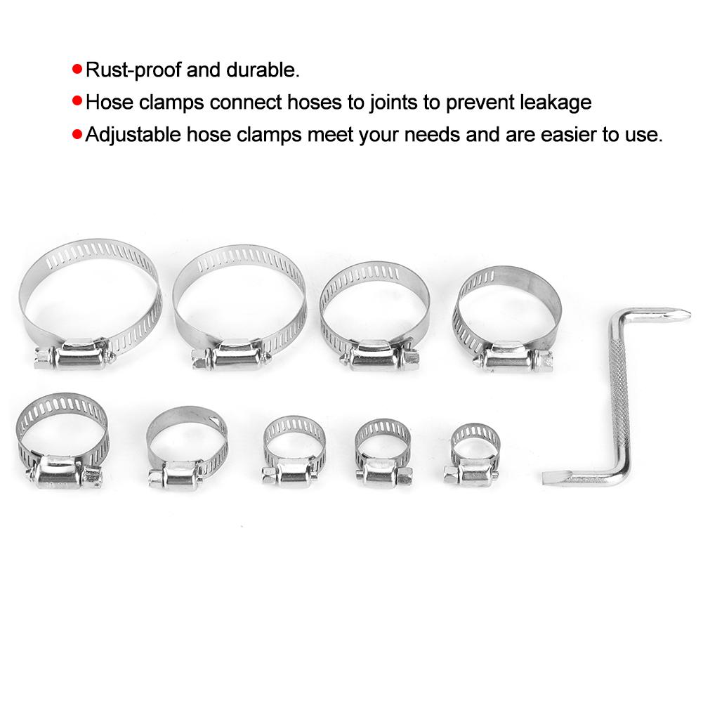 80pcs Collar Stainless Steel Hose Clamp Adjustable Pipe Tube with Wrench