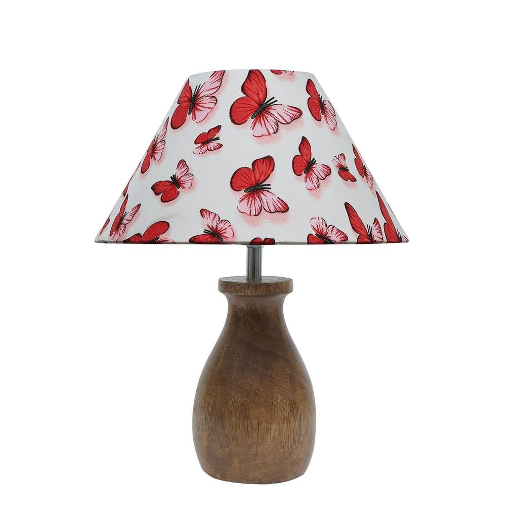 Dovel Pot, Modern Table Lamp with Shade, Wooden Base Modern Fabric Lampshade for Home Office Cafe Restaurant, (Butterfly)