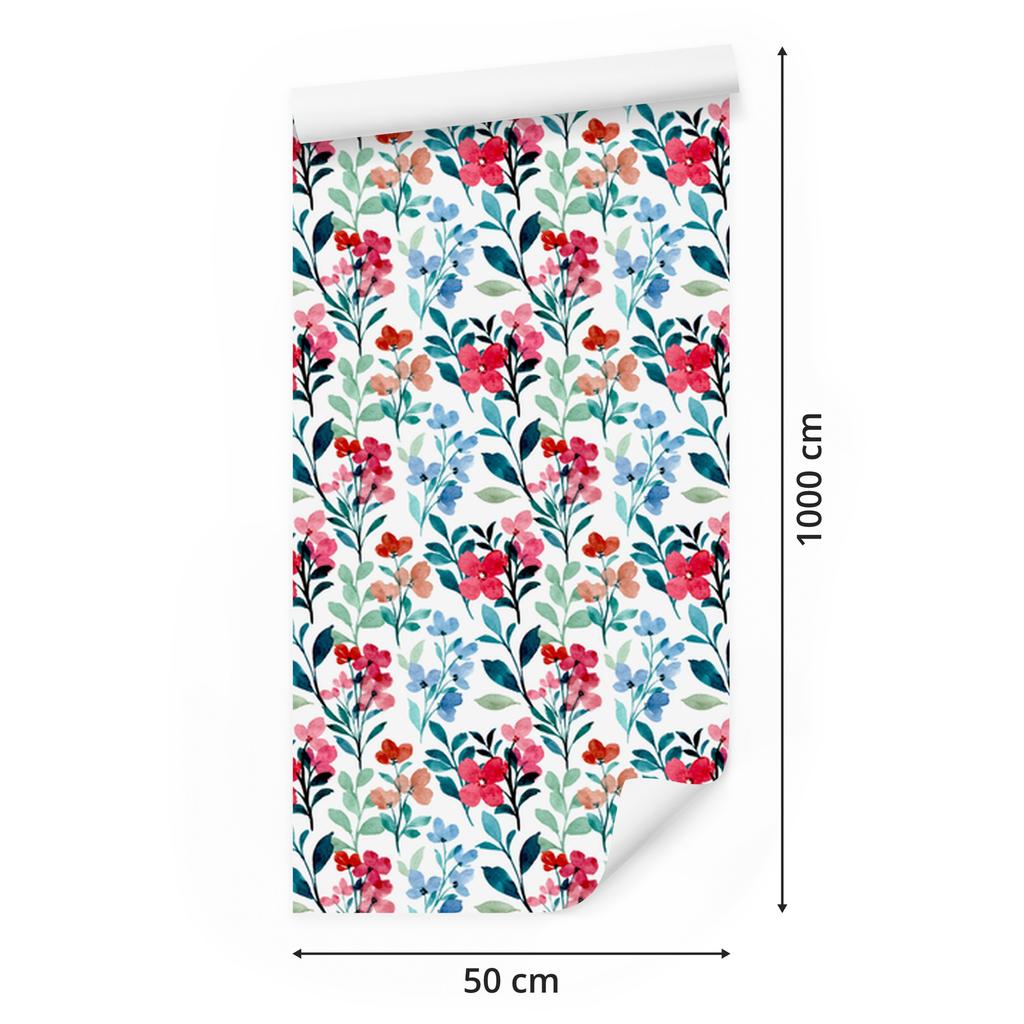 White and turquoise flowers wallpaper for living room and bedroom 50x1000