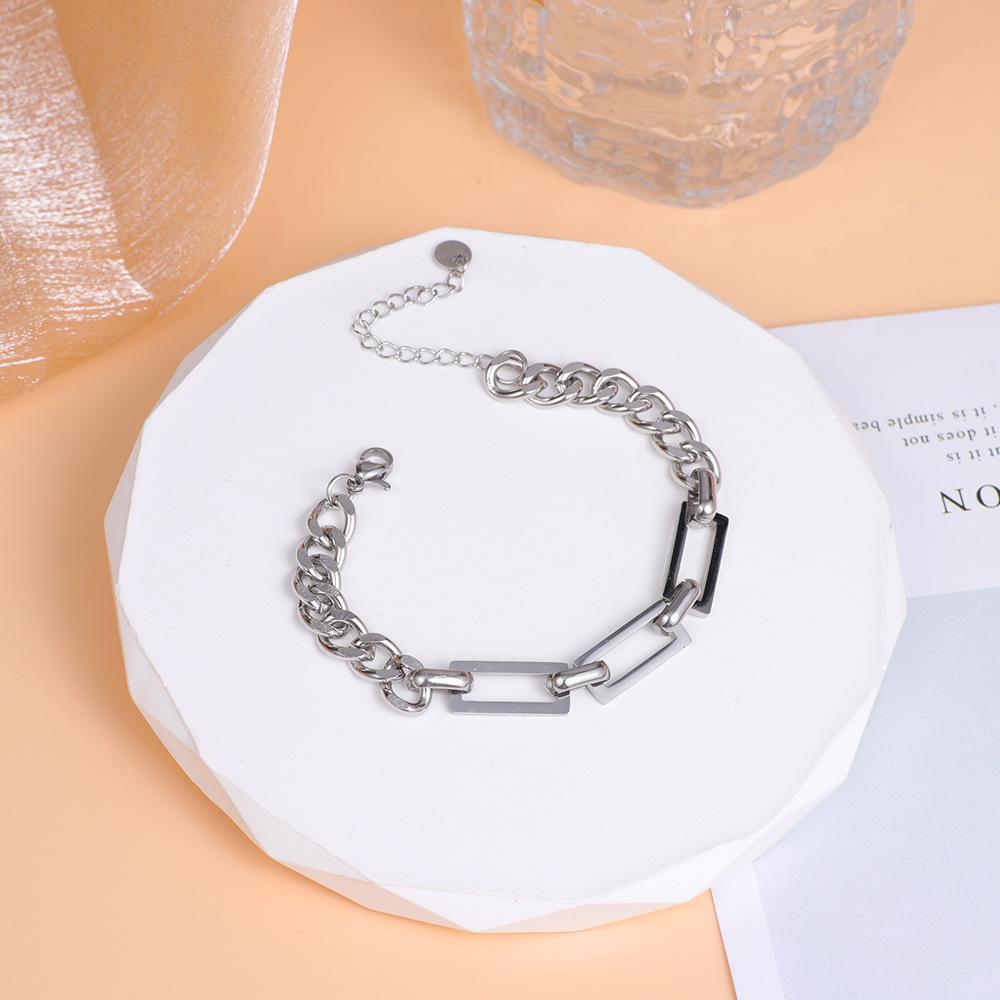 

Titanium steel splicing hip-hop single-layer bracelet ins niche design couple simple individual cold trendy cool jewelry