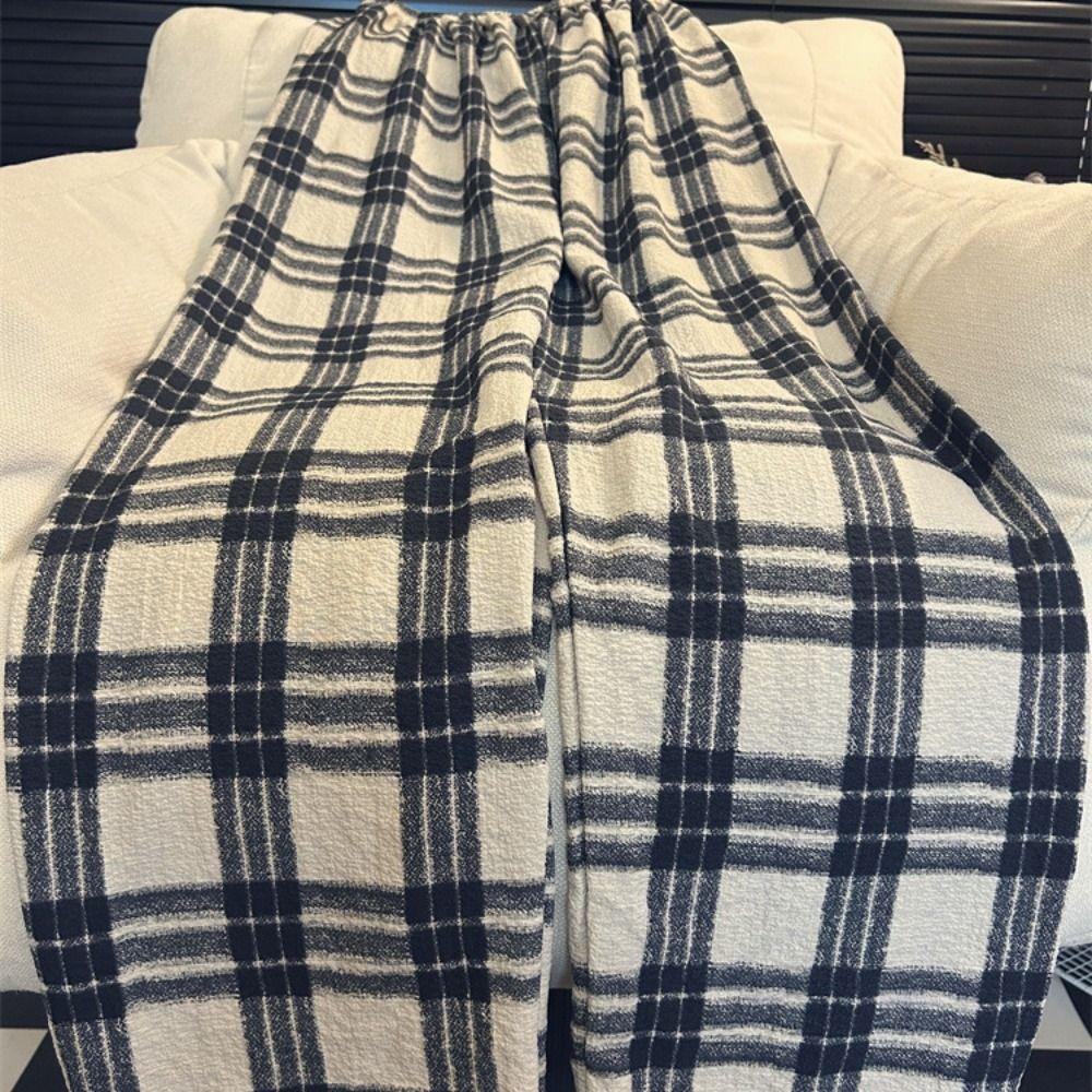 Loose Casual Long Pants Women Chic Wide Leg Pants Plaid Straight Leg Pants Indoor Outdoor