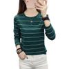 Women's Striped Round Neck Long Sleeve T-Shirt Base Bottom Tops