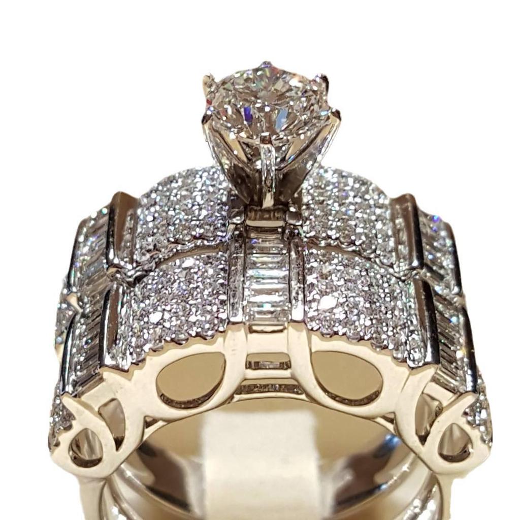 Three Heroes Elegant Simulated Eight Hearts & Arrows Diamond Zircon Engagement Ring Set