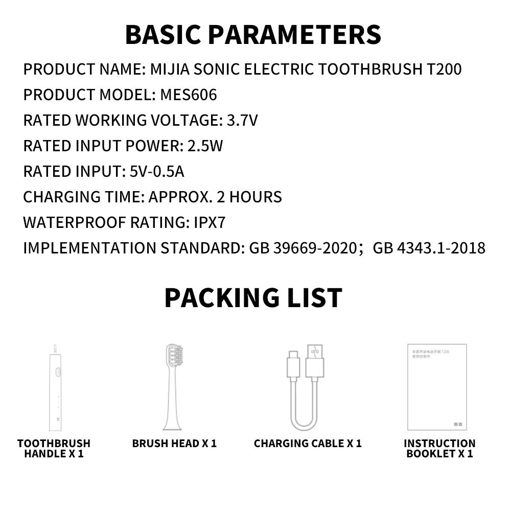Xiaomi Mijia Sonic Electric Toothbrush T200 Type-C Charging IPX7 Water Proof Antibacterial Bristles Xiaomi Toothbrush