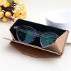 Triangular Folding Glasses Case High-Grade Leather Wood Box Plain Mirror Sunglasses Storage