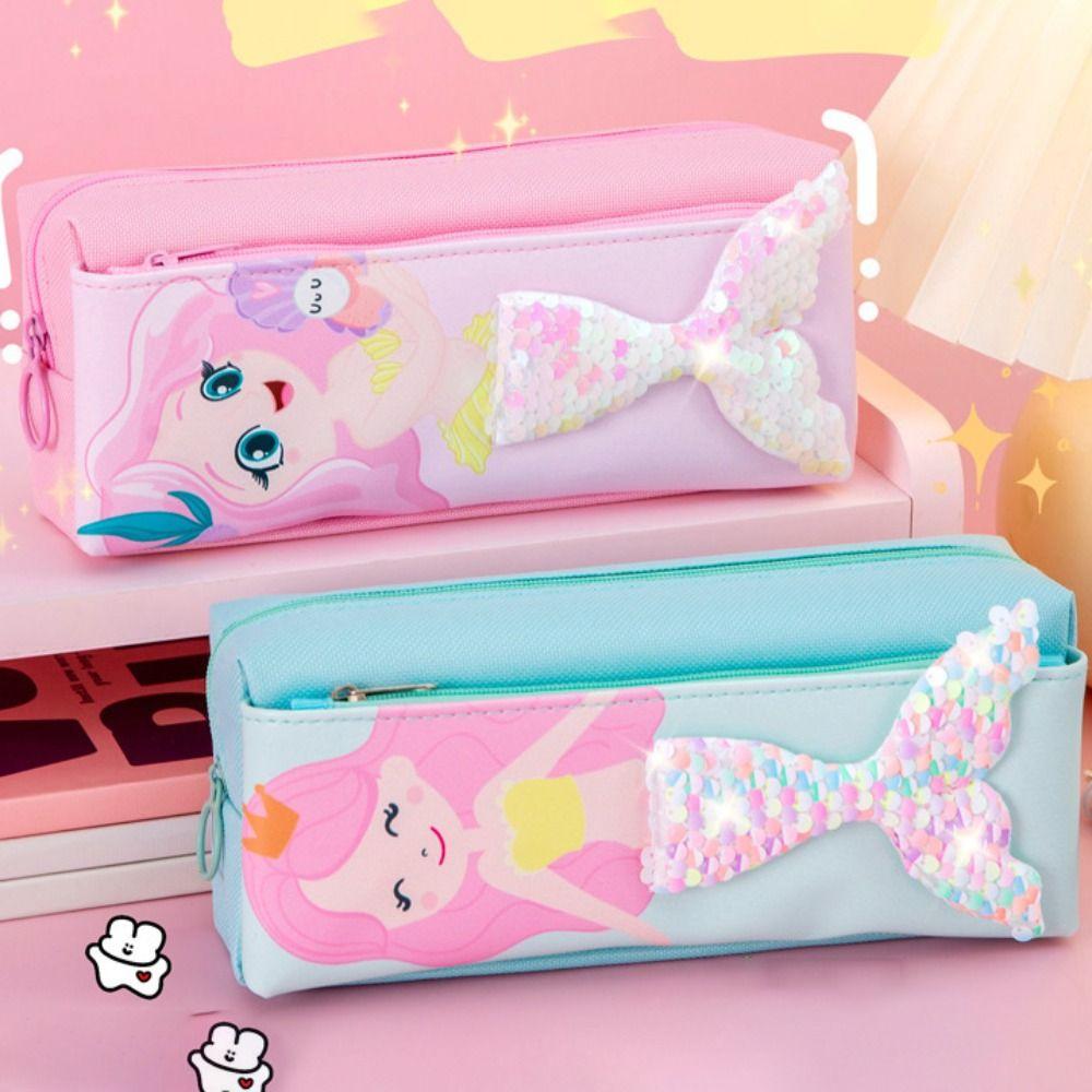 Mermaid 3D Fish Tail Pencil Case Double-layer Stationery Storage Box School Office