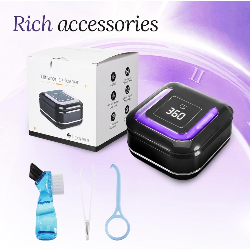 Ultrasonic Cleaning Device for Dentures, 42kHz UV Cleaner, 180 Ml Cleaning Device, Glasses, 2 Modes 180/360 Seconds for Dentures, Aligners