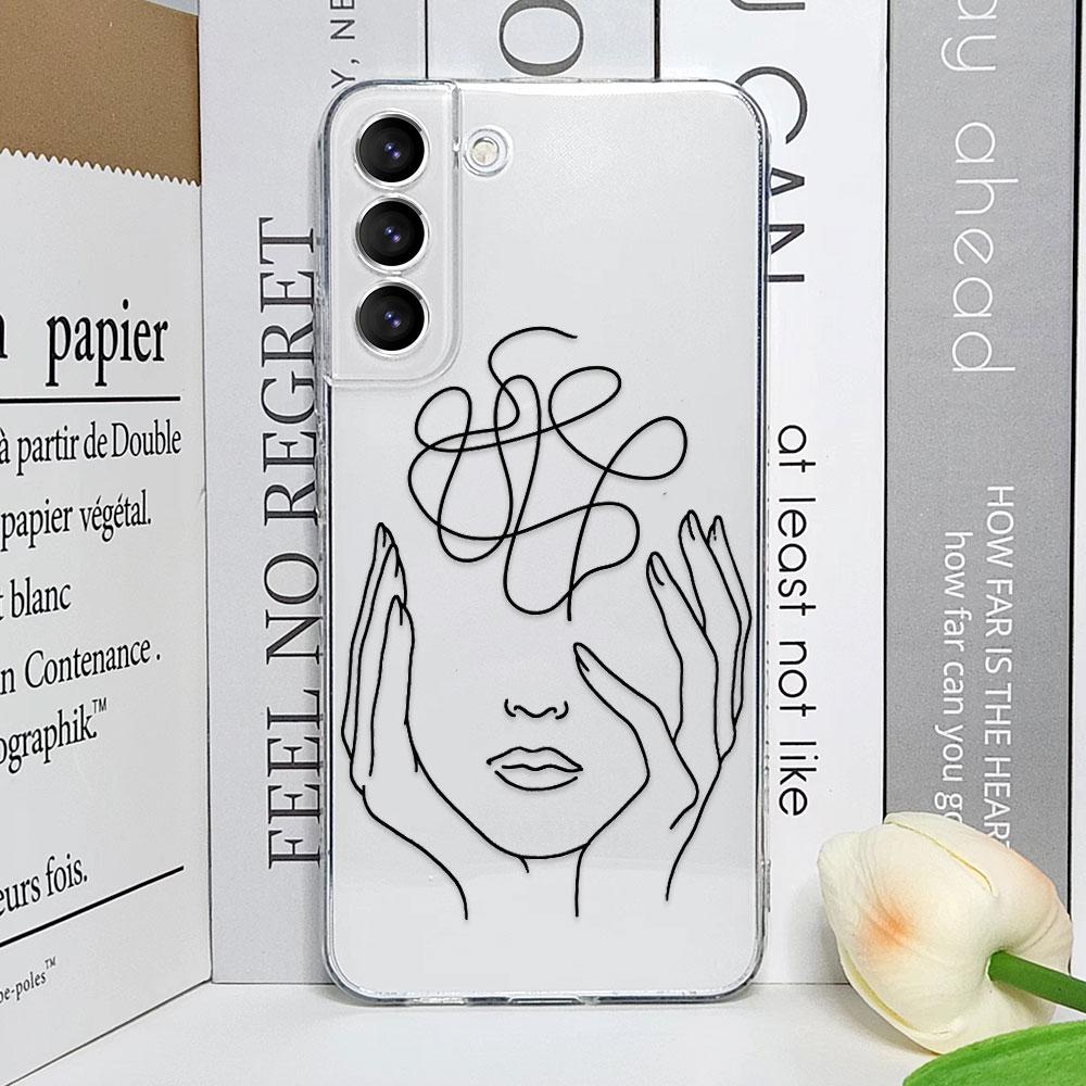 Abstract Line Face Aesthetic Clear Phone Case for Samsung Galaxy S24 S23 Ultra S22 Plus S21 FE S20 5G Soft Silicone Cover Fundas