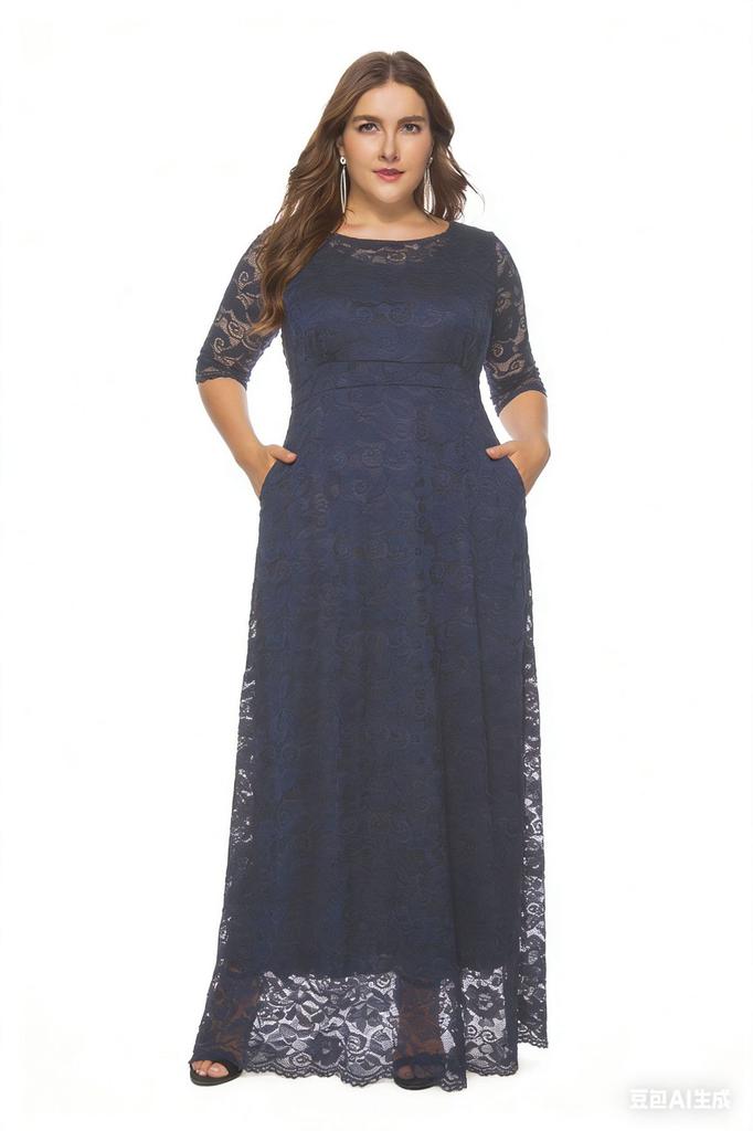 Large Size Women's New Lace Pocket Evening Dress Bridesmaid Dress