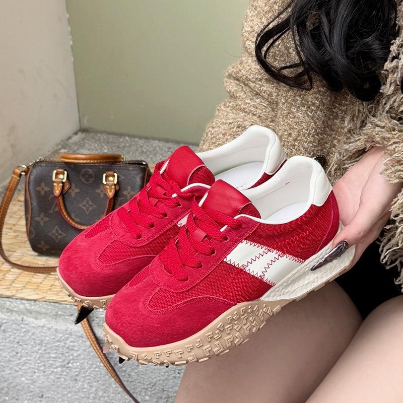 Inner height increase, red new thick-soled white shoes for women, light soft-soled casual sports shoes for women
