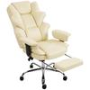 Office Chair with Footrest and Headrest, In PU Leather, Foam and Metal, 76x73x117-125 Cm, Cream White