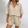 Women's Pajama Set Short Sleeve Striped Printed Two-piece Loungewear  Neck Pajamas Split Shorts Set Soft Sleepwear