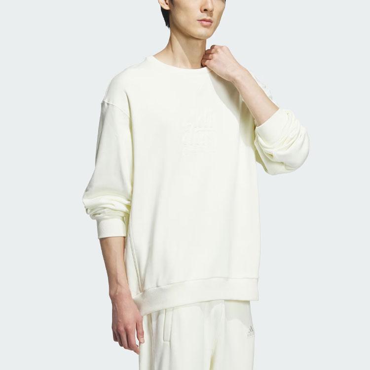 Adidas Graphic Sweatshirt Loose Fit Sport Crew Neck Pullover Men Tops Off-White IT3975