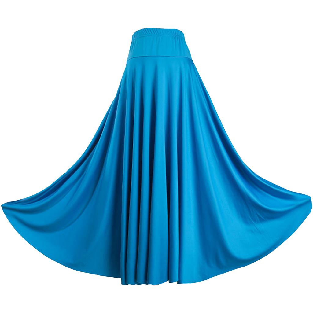Womens Solid Color Ruffle Skirt High Waist Elastic Waistband Dance Skirt Ballroom Dance Stage Performance Practice Costume