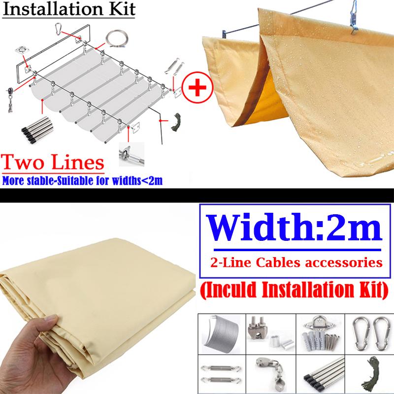 Outdoor Retractable Sun Shade Sail Waterproof Sun Canopy UV Protection Pergola Shade Net for Garden Patio Courtyard Backyard
