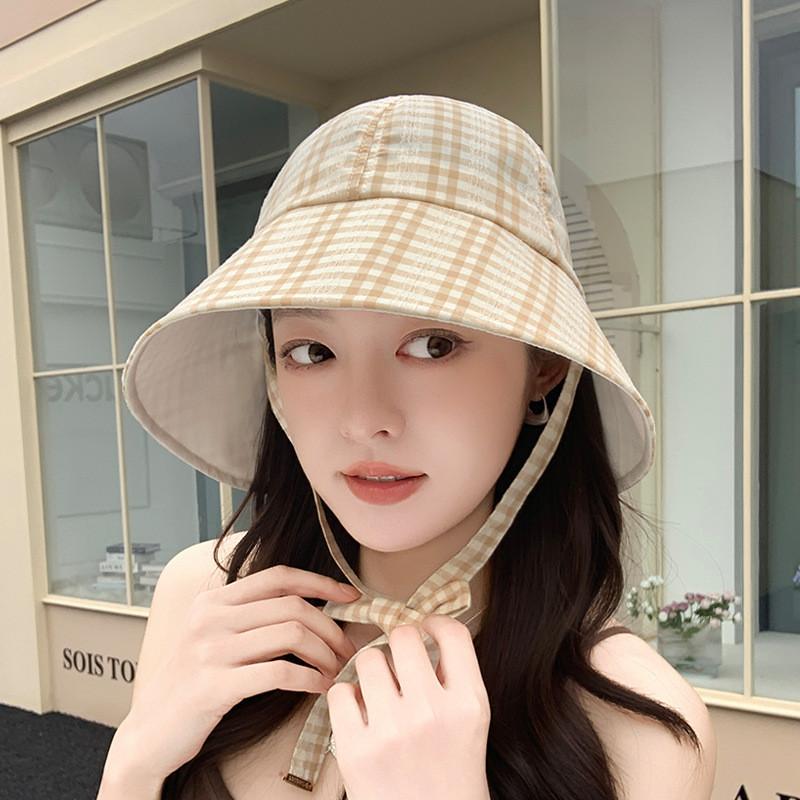Plaid Bucket Hat With Sun Protection For Summer Outdoor Casual Women