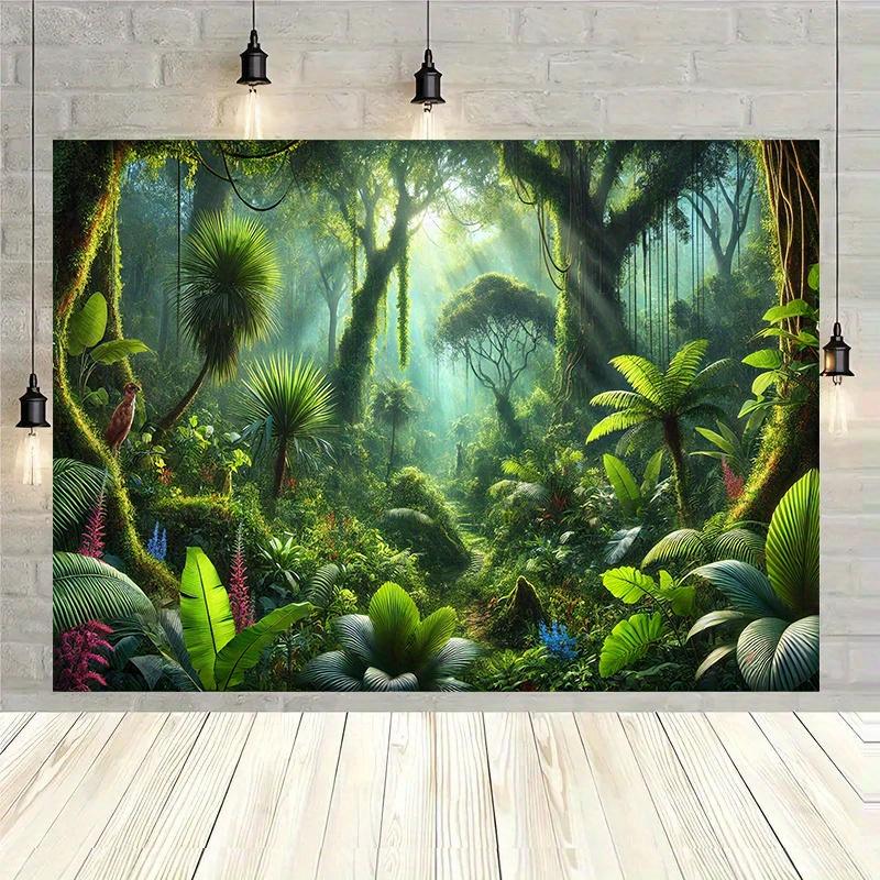 1 vibrant tropical jungle adventure background rich green and leaf polyester flags jungle-themed decorations
