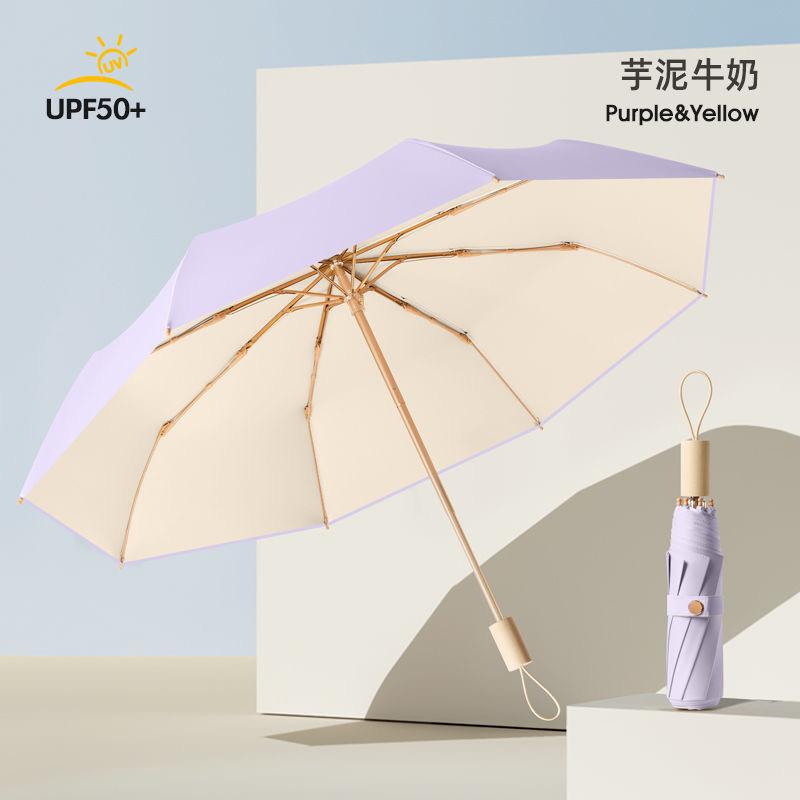 Umbrella Large Thickened Weather and Rain Sunscreen UV Protection Folded Titanium Silver Parasol Double Layer Umbrella Wholesale