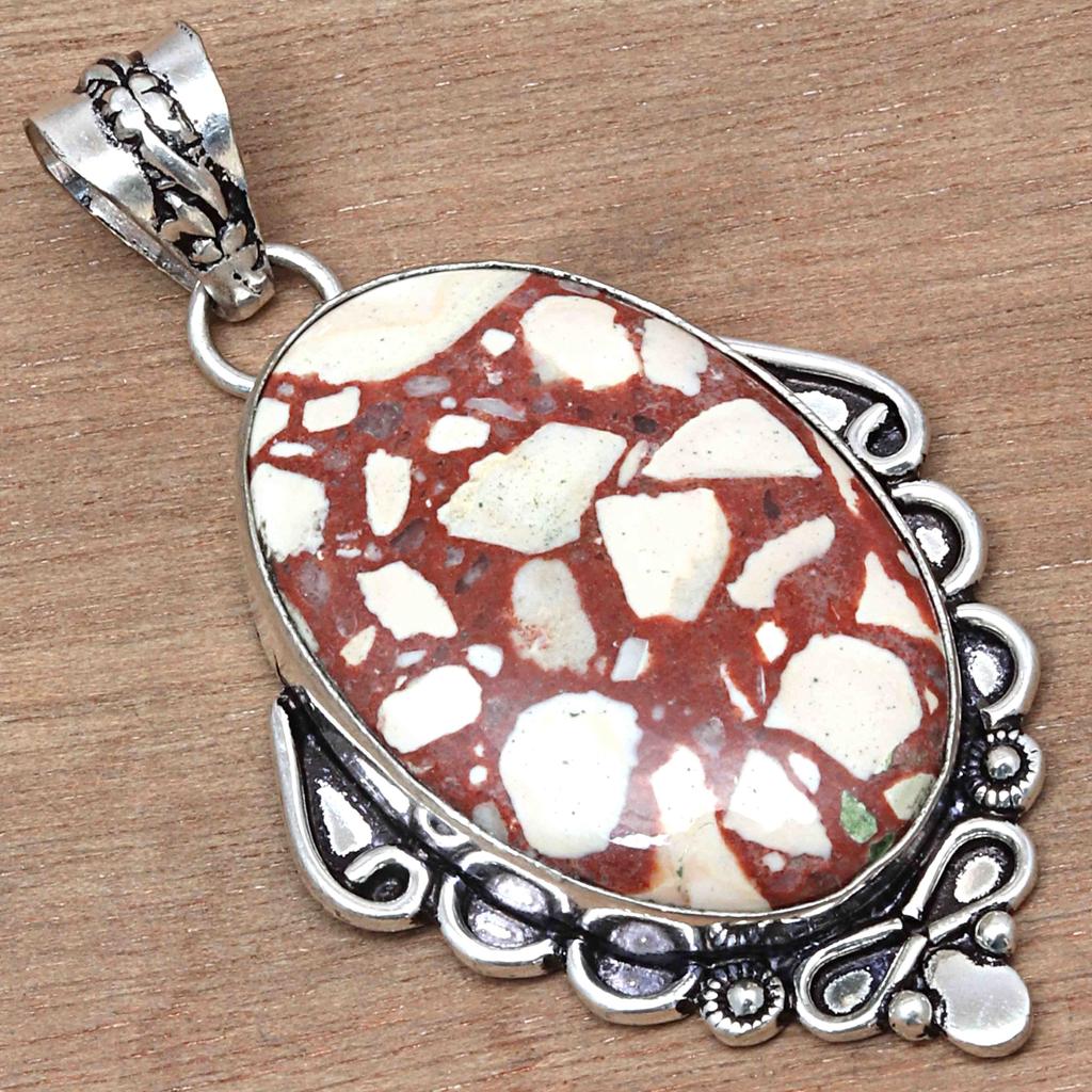 Pendant Wild Horse Jasper Gemstone Valentine'Day Gifted Silver Jewelry 2.25"