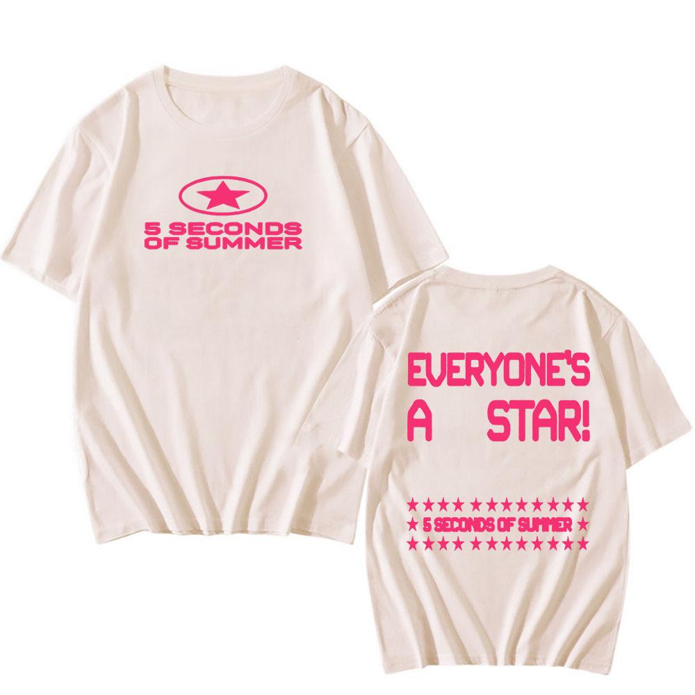 

5 SECONDS OF SUMMER Футболки гурту Кожен - Зірка Футболка з альбому З коротким рукавом Круглий виріз Бавовняні футболки Одяг з графічним принтом Топ L